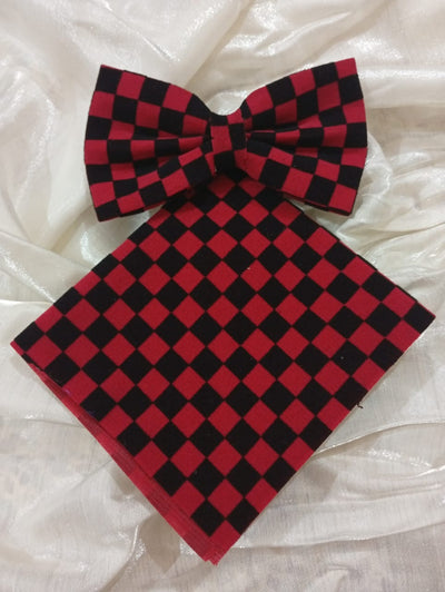 Luxury Checkered Bow Tie & Pocket Square Set for Men – Perfect for Formal Events