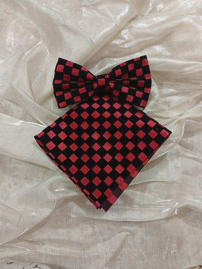 Luxury Checkered Bow Tie & Pocket Square Set for Men – Perfect for Formal Events