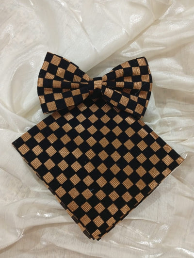 Luxury Checkered Bow Tie & Pocket Square Set for Men – Perfect for Formal Events