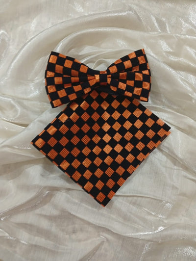 Luxury Checkered Bow Tie & Pocket Square Set for Men – Perfect for Formal Events