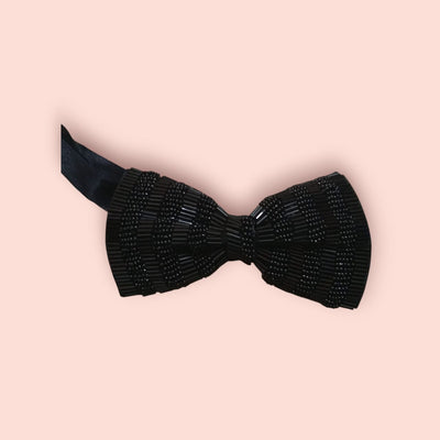 "Luxury Black Beaded Bow Tie – Perfect for Weddings, Parties & Formal Events"