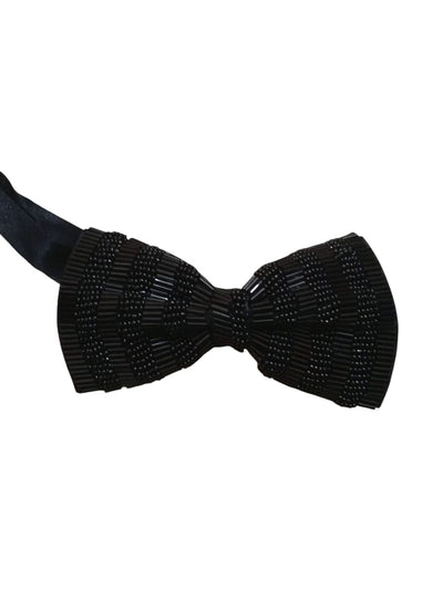 "Luxury Black Beaded Bow Tie – Perfect for Weddings, Parties & Formal Events"