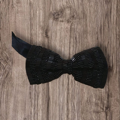 "Luxury Black Beaded Bow Tie – Perfect for Weddings, Parties & Formal Events"