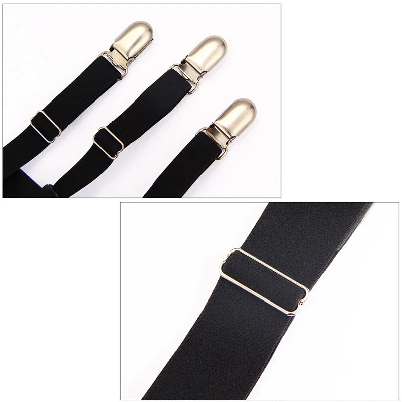 2pcs Men Shirt Stays Belt With Locking Clamps Adjustable Elastic Shirt Tuckers Garters Shirt Holders Leg Thigh Suspender Strap