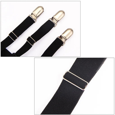 2pcs Men Shirt Stays Belt With Locking Clamps Adjustable Elastic Shirt Tuckers Garters Shirt Holders Leg Thigh Suspender Strap