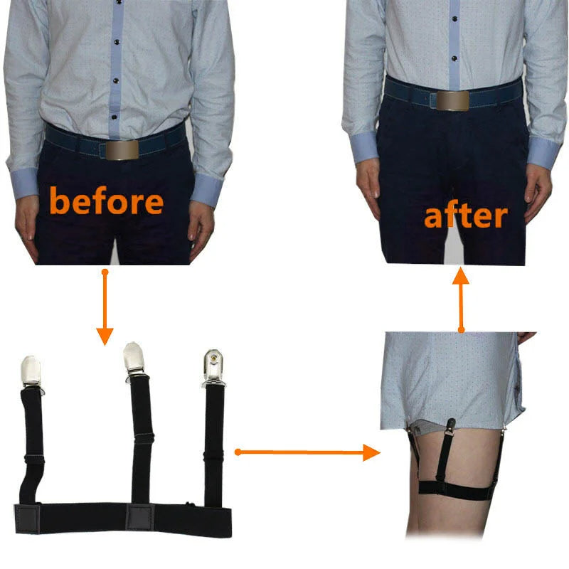 2pcs Men Shirt Stays Belt With Locking Clamps Adjustable Elastic Shirt Tuckers Garters Shirt Holders Leg Thigh Suspender Strap