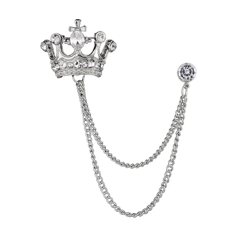 Royal Crown Brooch with Chain – Luxury Lapel Pin for Men & Women