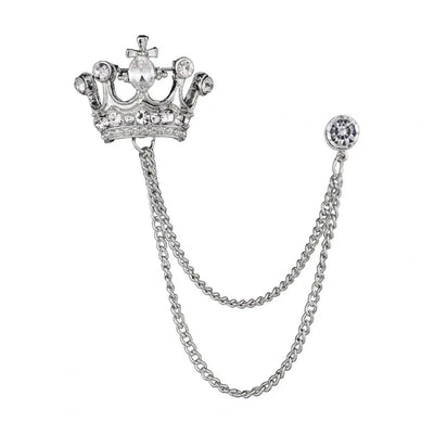 Royal Crown Brooch with Chain – Luxury Lapel Pin for Men & Women