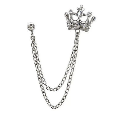 Royal Crown Brooch with Chain – Luxury Lapel Pin for Men & Women