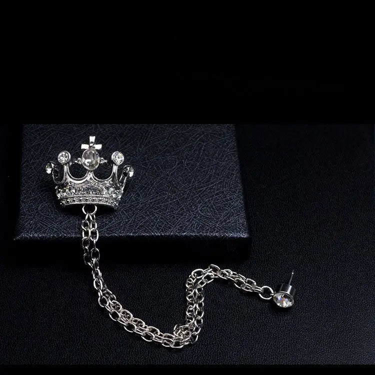 Royal Crown Brooch with Chain – Luxury Lapel Pin for Men & Women