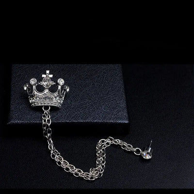 Royal Crown Brooch with Chain – Luxury Lapel Pin for Men & Women