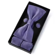 Mens Cool Colors Party Bow Tie, Handkerchief and Cufflinks Set