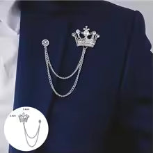 Royal Crown Brooch with Chain – Luxury Lapel Pin for Men & Women