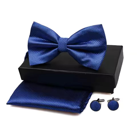 Mens Cool Colors Party Bow Tie, Handkerchief and Cufflinks Set