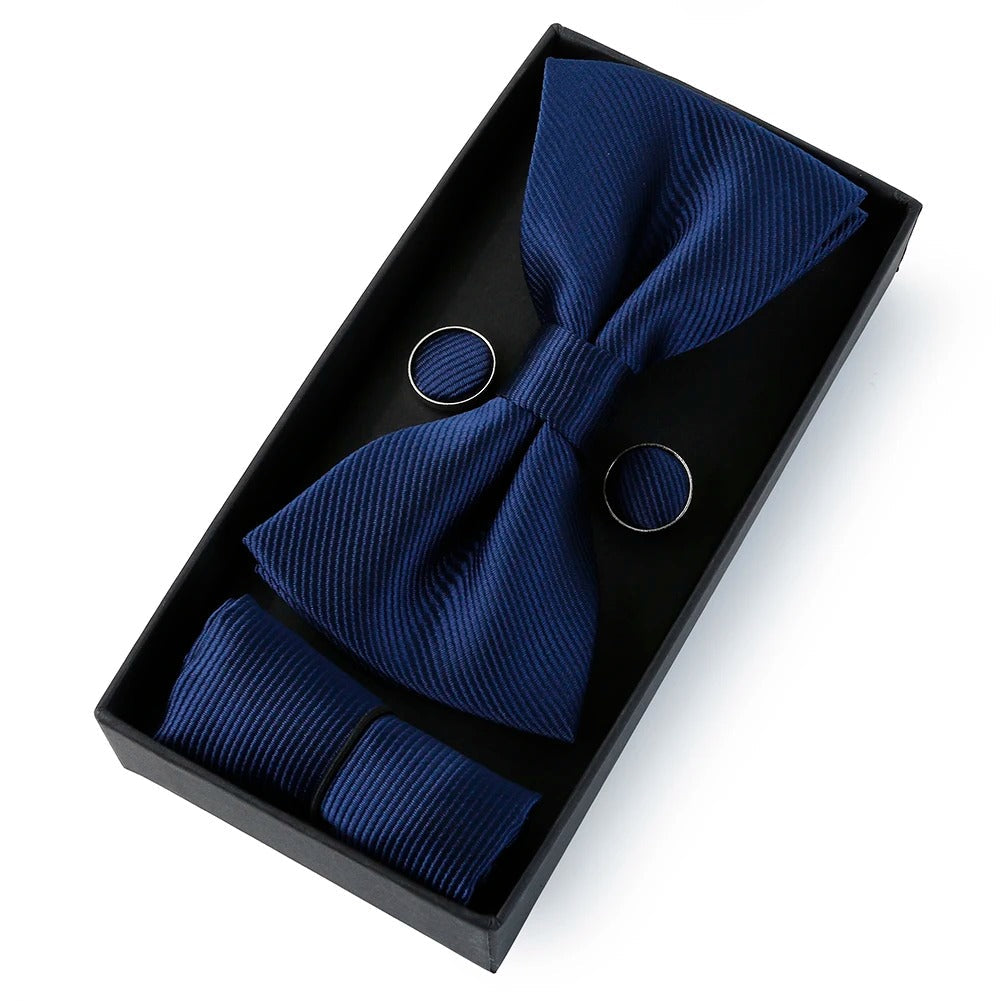 Mens Cool Colors Party Bow Tie, Handkerchief and Cufflinks Set