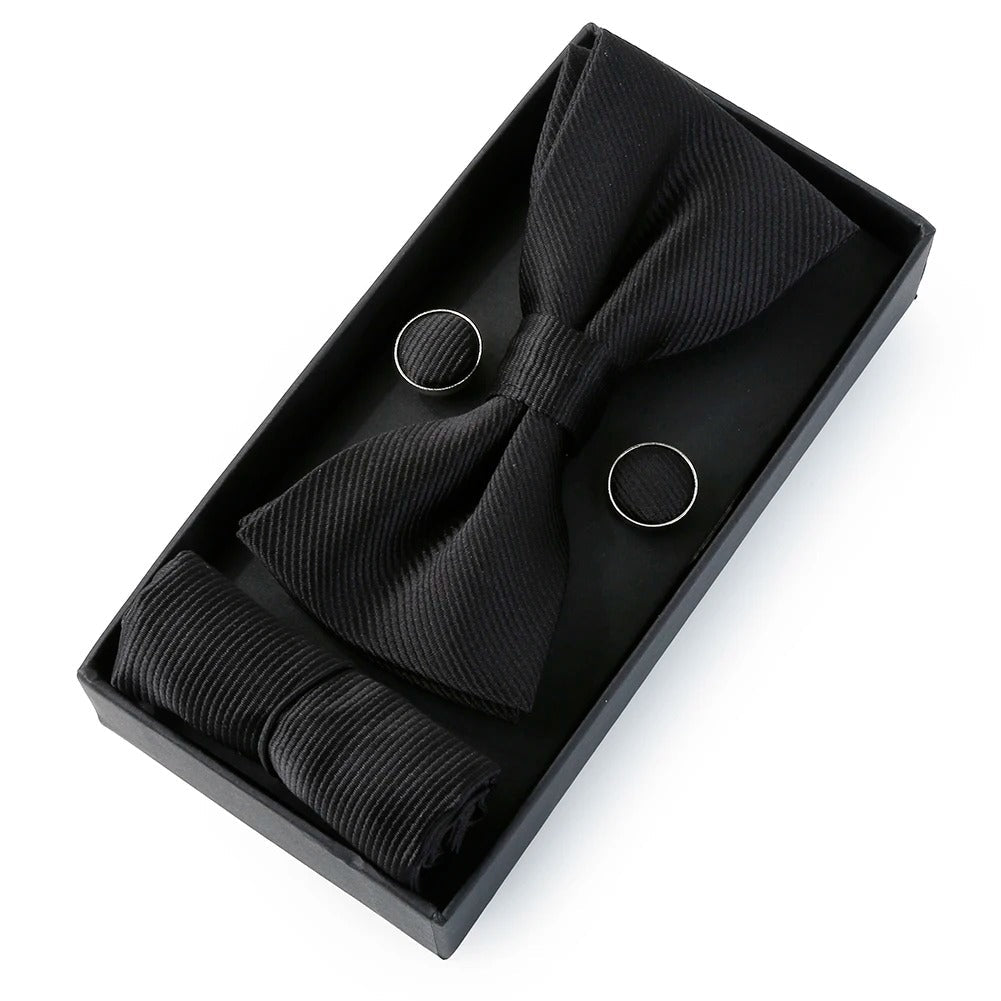 Mens Cool Colors Party Bow Tie, Handkerchief and Cufflinks Set