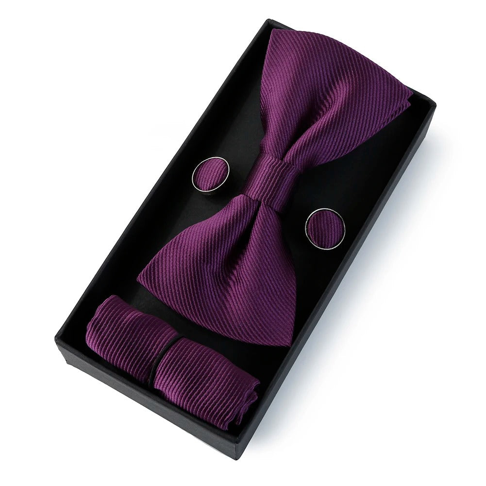Mens Cool Colors Party Bow Tie, Handkerchief and Cufflinks Set