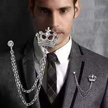 Royal Crown Brooch with Chain – Luxury Lapel Pin for Men & Women