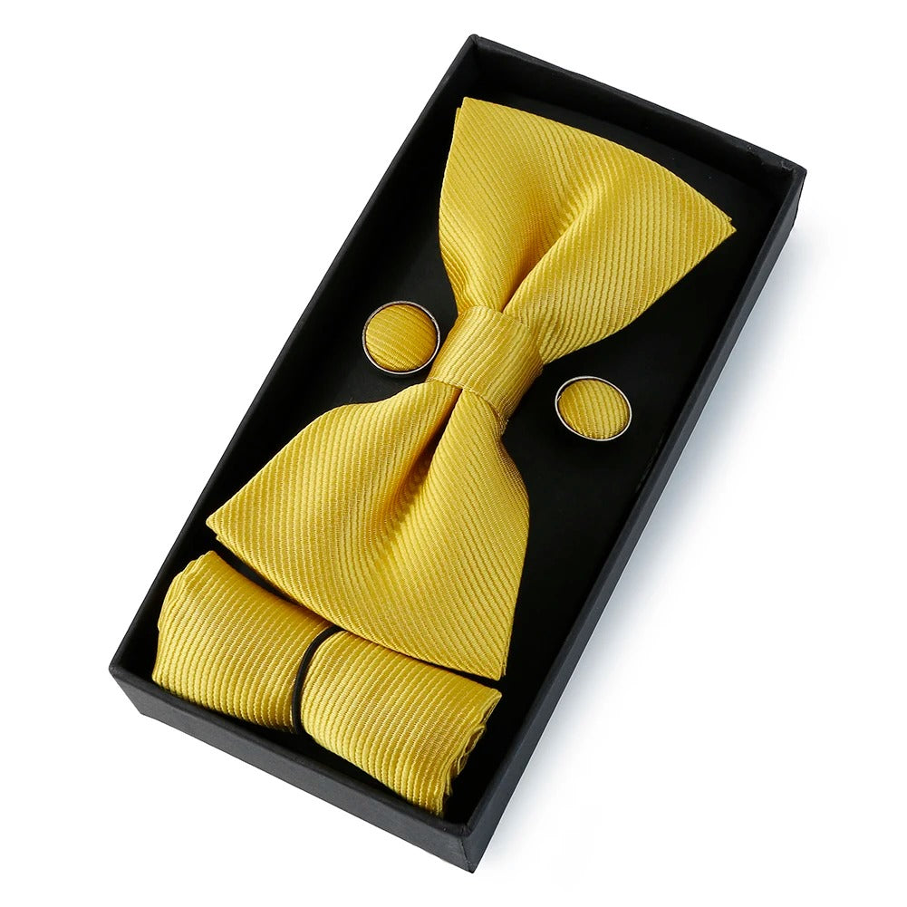 Mens Cool Colors Party Bow Tie, Handkerchief and Cufflinks Set