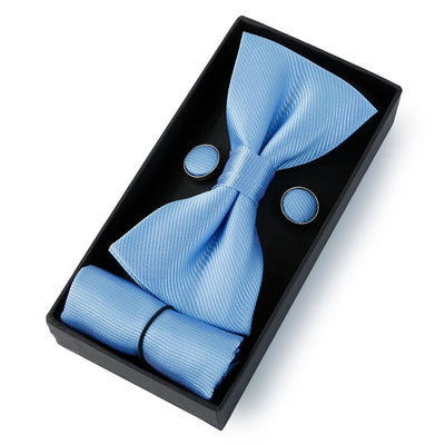 Mens Cool Colors Party Bow Tie, Handkerchief and Cufflinks Set